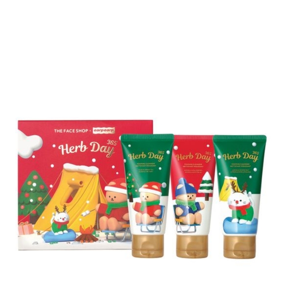 🌿 Vegan The Face Shop X Earp Earp Herb day 365 Foaming Cleanser Trio Kit - Picture 1 of 3